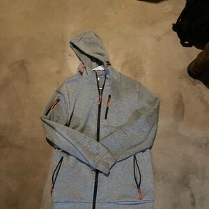 Gray Hoodie with Orange Accents